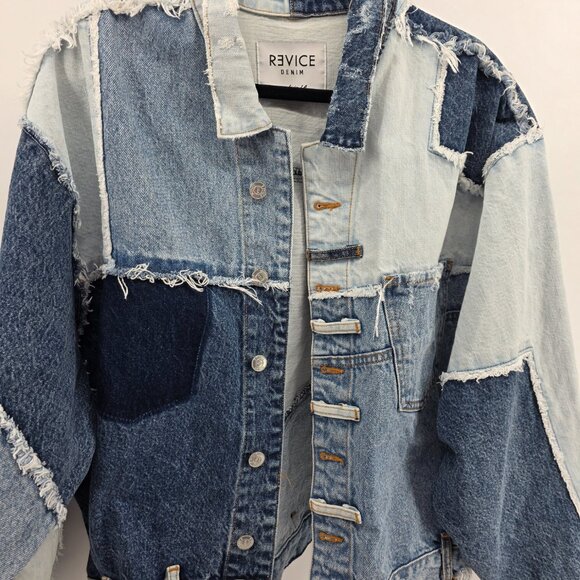 Revice Denim Patchwork Distressed Cropped Jacket – Blue – M - Picture 5 of 8